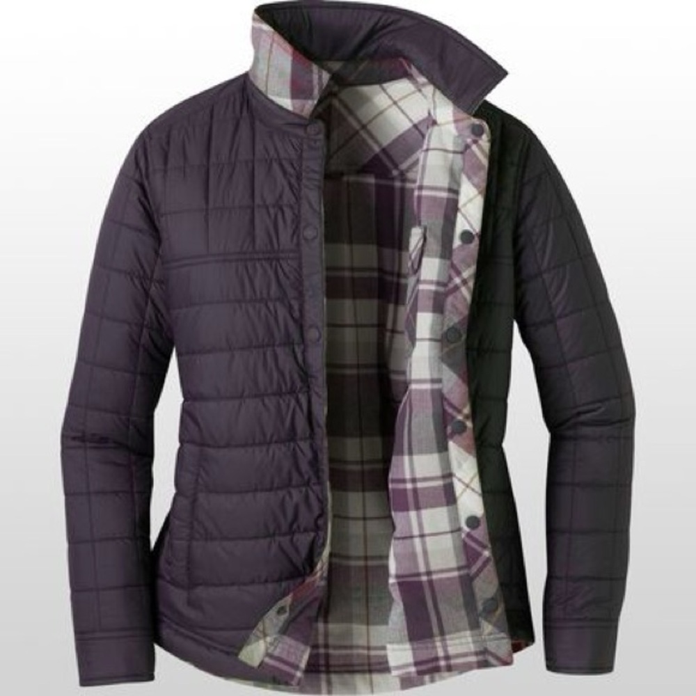 Outdoor Research Kalaloch Shirt Jacket Packable Flannel Pink Plaid Grey XS Coat